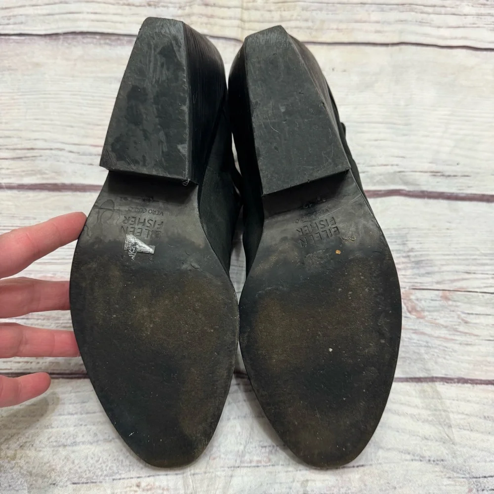Eileen Fisher Ives Tumbled Nubuck Booties Black Size 12